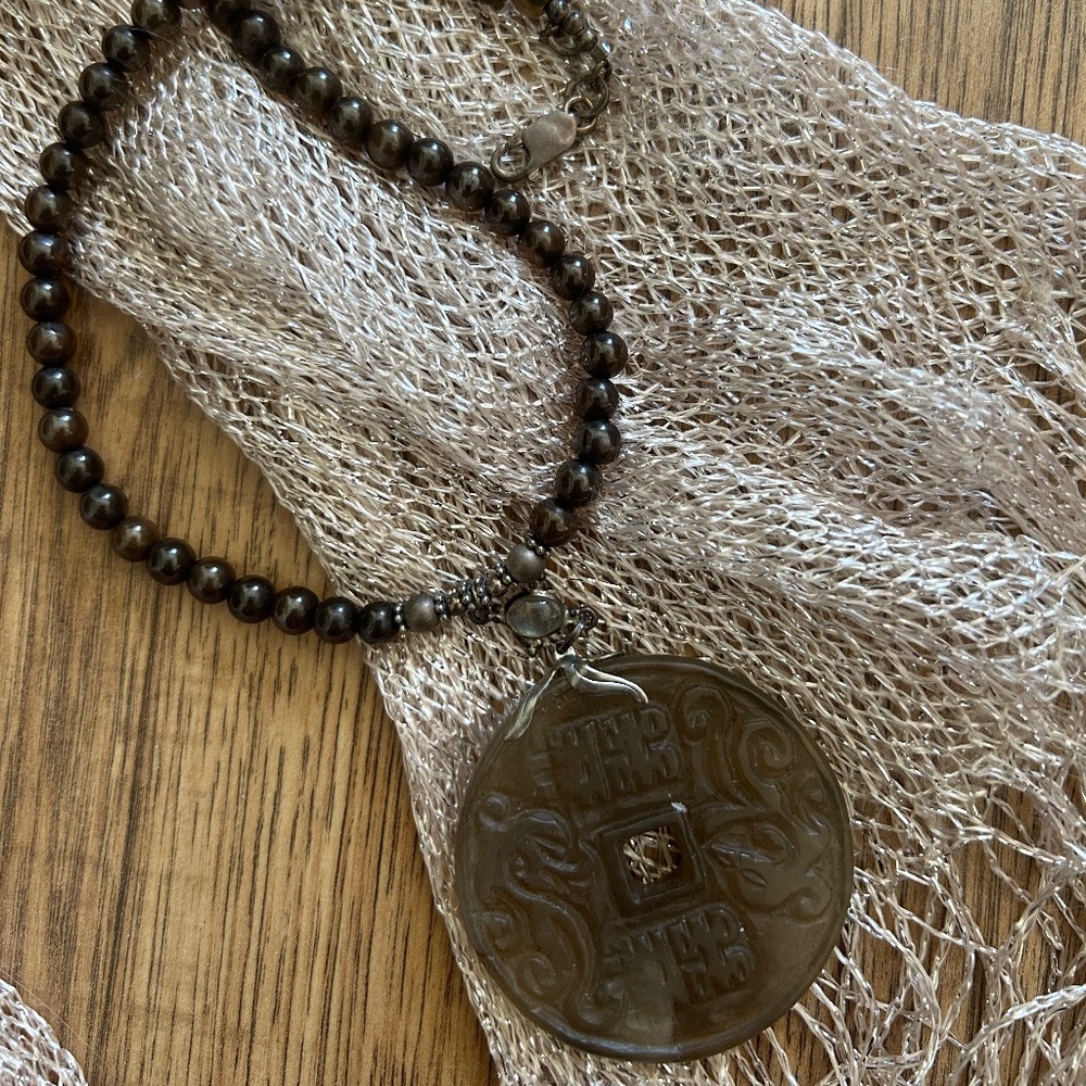 Beautiful Beaded & Silver Necklace w Pendant